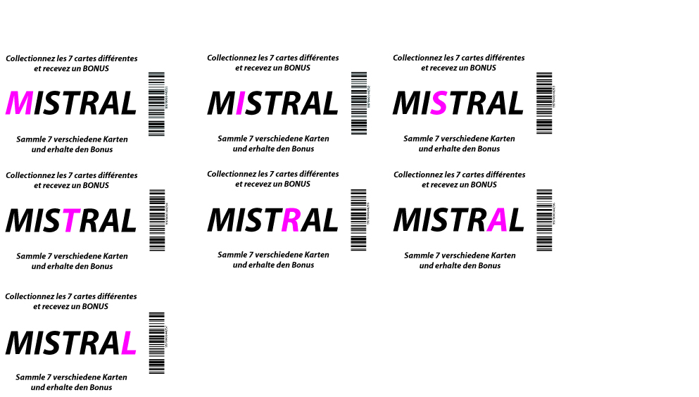 Card printed Mistral barcode