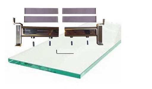 [9090-00765] Set of 2 glass shelves w clamps 600